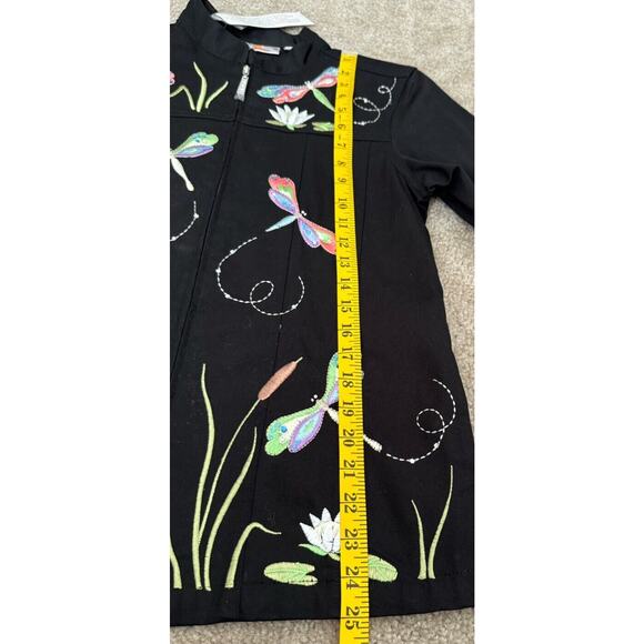 Quaker Factory Women's Jacket Size XS Black Cotton Embroidered Dragonflies NWT - Picture 16 of 16